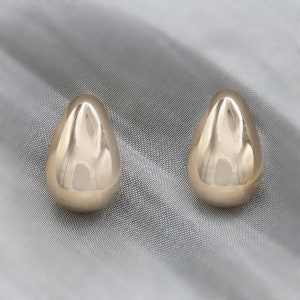14K Gold Teardrop Stud Earrings: Chunky Dome Hoops