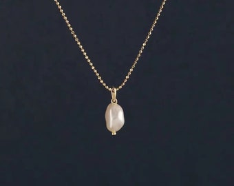14K Solid Gold Baroque Pearl Pendant, Natural White Pearl, Freshwater Pearl, Baroque Pearl Necklace, Bridal Jewelry, Wedding Jewelry