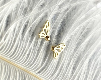Butterfly earrings, Solid gold butterfly stud earrings, butterfly wing earrings, dainty gold earrings, minimalist earrings, stack earrings