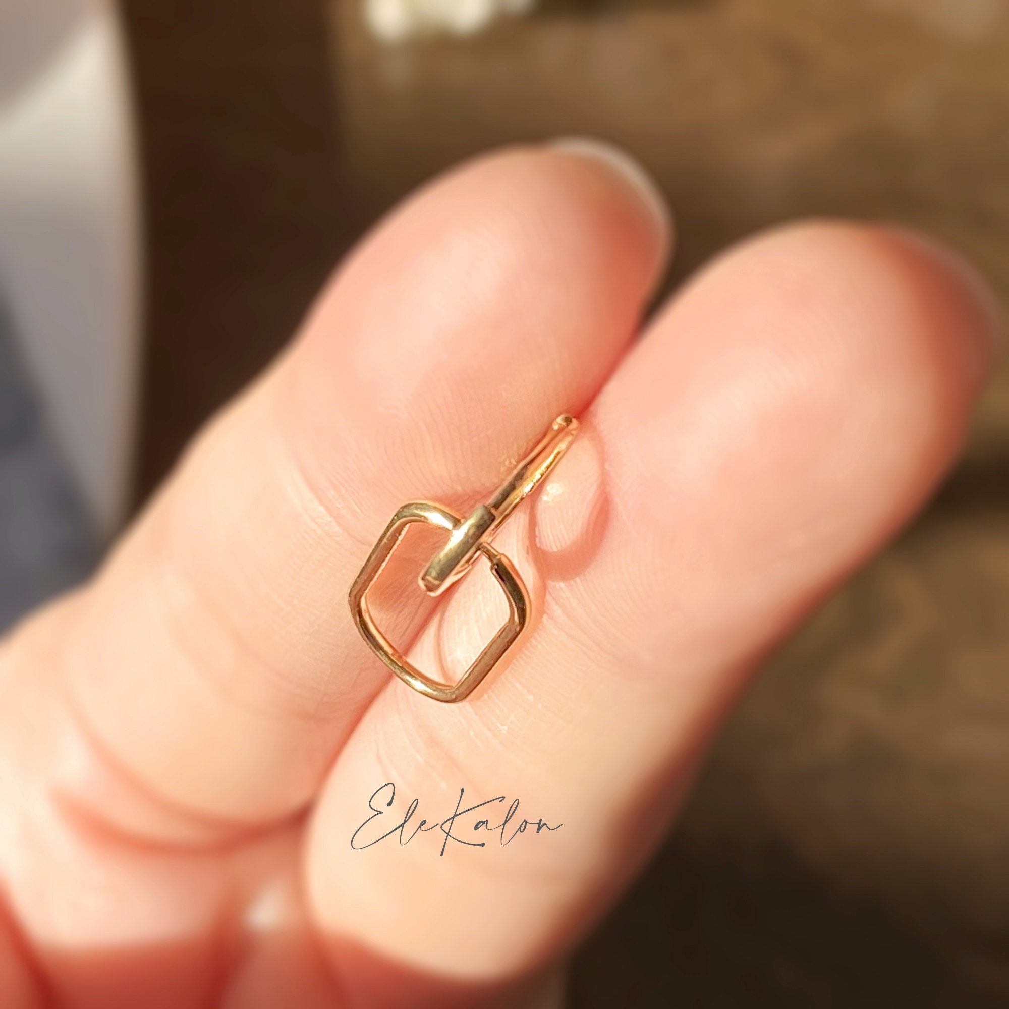 10K Solid Gold Link Earrings Double Hoop Earrings Linked Etsy