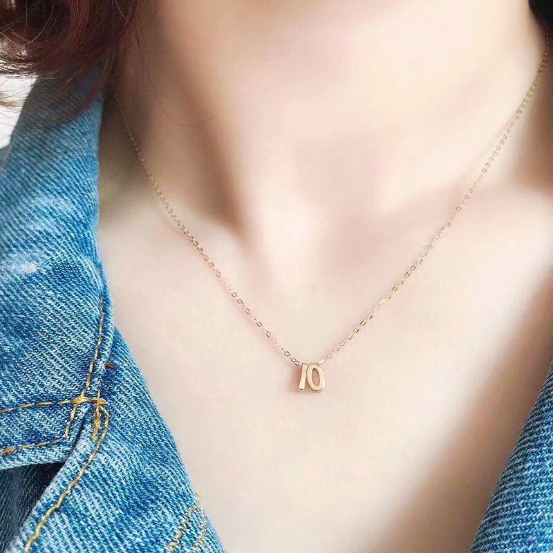 14K Solid Gold Number Necklace personalized number pendant Etsy