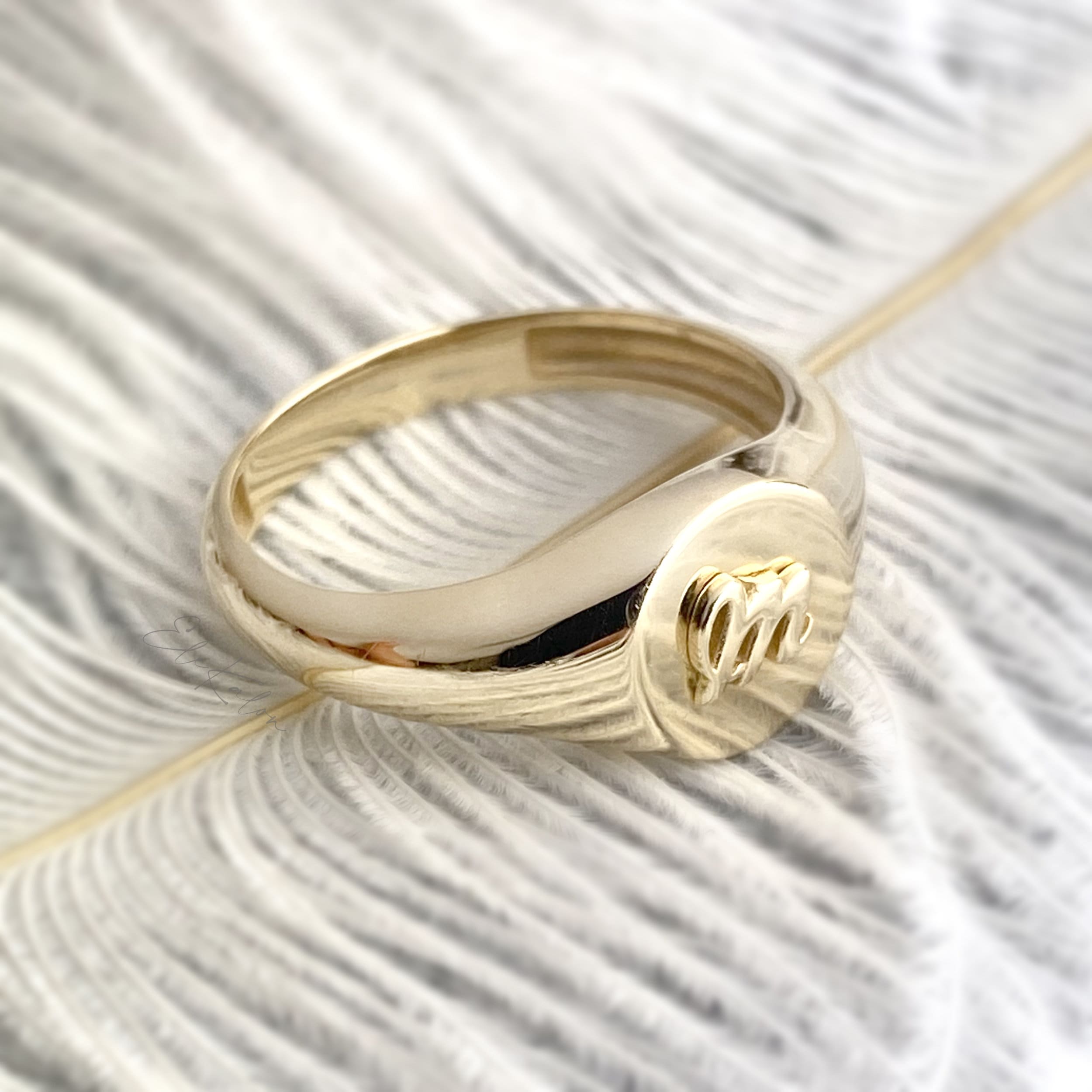 14K ゴールド シグネット リング、パーソナライズ リング