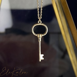 14K Gold Key Pendant, Key Necklace, Charm Necklace, Dainty Gold Pendant, Layering Necklace, Gift for Her, Lock Necklace, Minimalist Jewelry