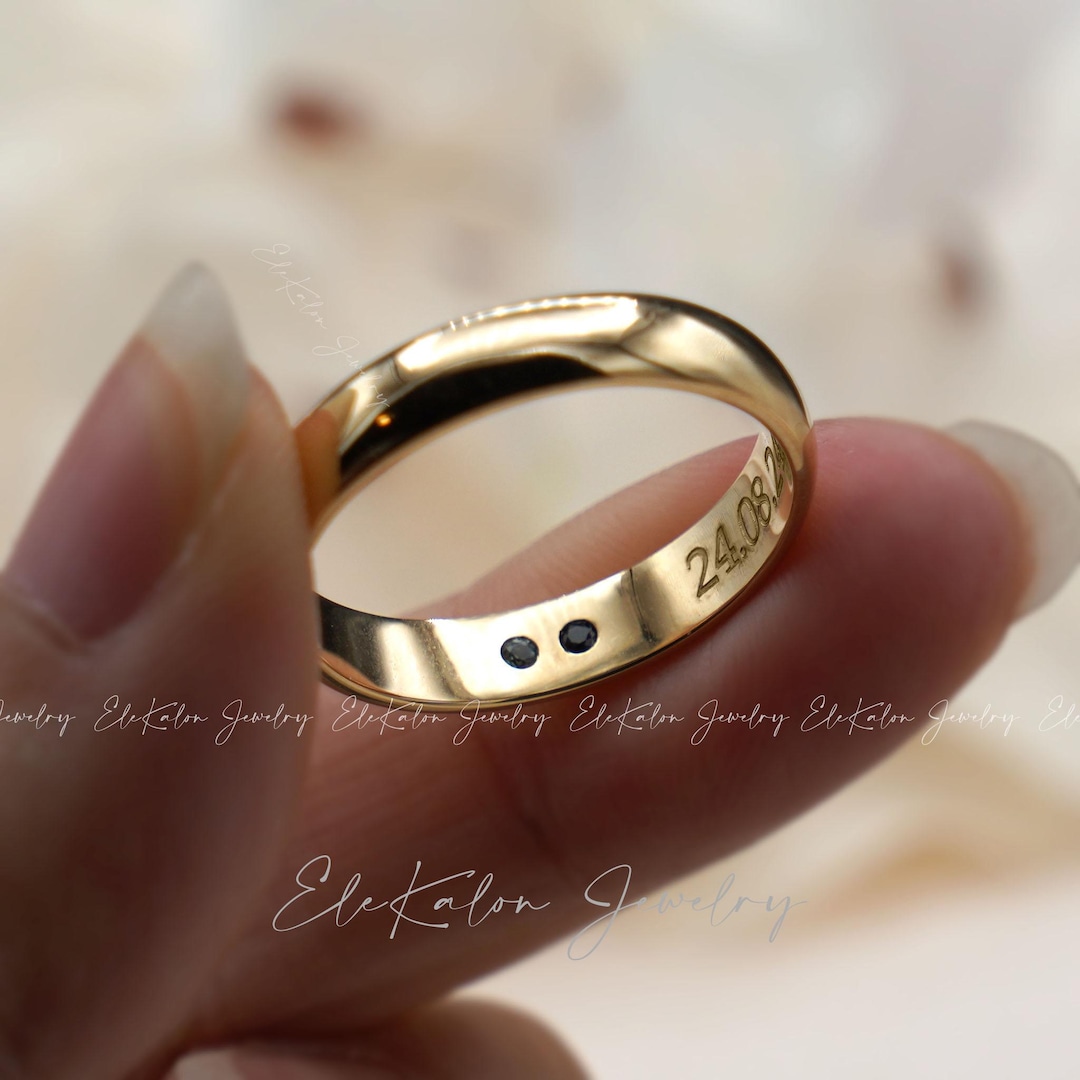 14K Gold Hidden Duo Birthstone Wedding Band: Engravable Couple
