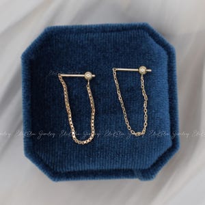 Boucles d'oreilles chaîne en or véritable 14 carats, boucles d'oreilles 2 en 1, boucles d'oreilles chaîne pendantes, enfile-chaîne, clous d'oreilles chaîne, boucle d'oreille chaîne torsadée, boucle d'oreille tendance