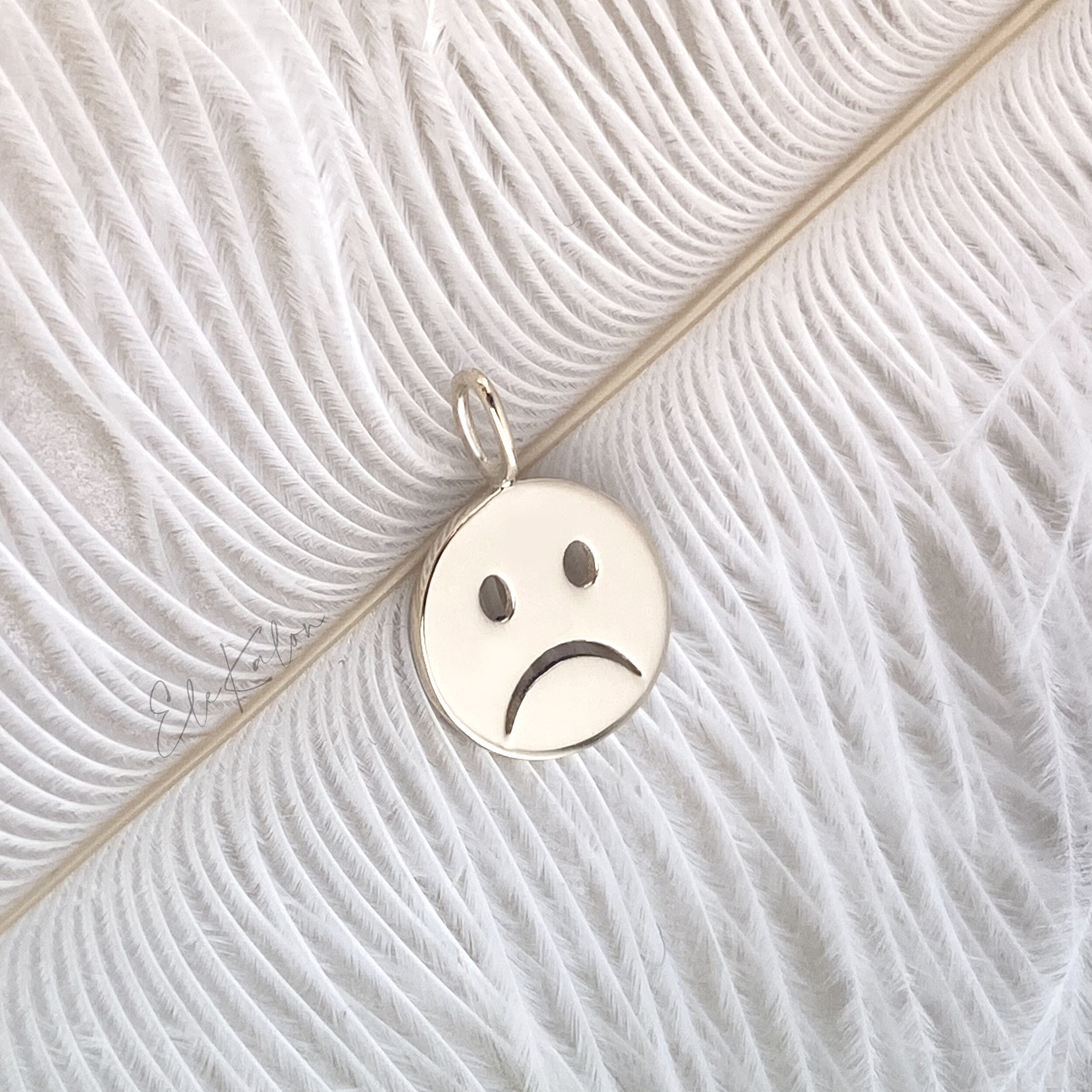 14K Solid Gold Emoji Pendant Sad Face Pendant Emoji Jewelry Etsy Canada