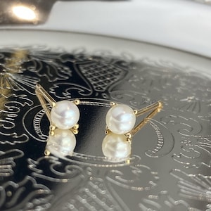 10K Solid Gold Pearl Studs: Dainty Minimalist Earrings