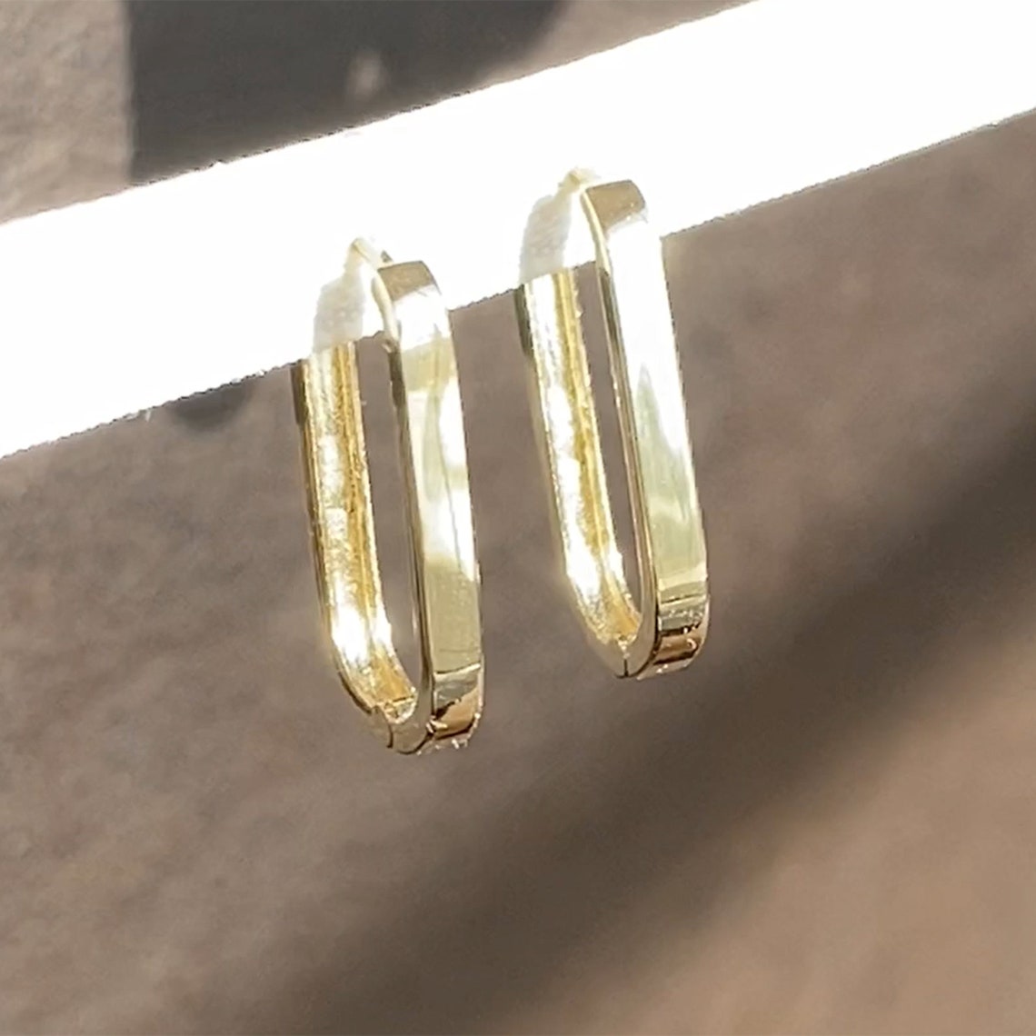 14K Solid Gold Chunky Square Hoop Thick huggie Hoop earrings Etsy