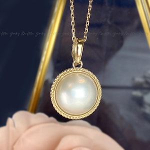 14K Gold Mabe Pearl Pendant, Mabe Pearl Necklace, Statement Necklace, Bold Pendant, Enhancer Pendant, Large Pearl Pendant, June Birthstone