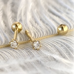 Clous d'oreilles en diamant, boucles d'oreilles à fond vissé, clous d'oreilles diamant 18 carats, deuxièmes boucles d'oreilles piercing, boucles d'oreilles dormeuses, boucles d'oreilles cartilage, clou hélicoïdal