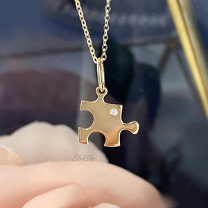 18K Solid Gold Puzzle Pendant, Puzzle Necklace, Puzzle charm, unique charm pendant, minimalist pendant, puzzle piece, diamond pendant