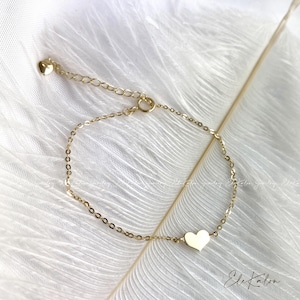14K Yellow Gold Heart Bracelet: Dainty Stacking Bracelet