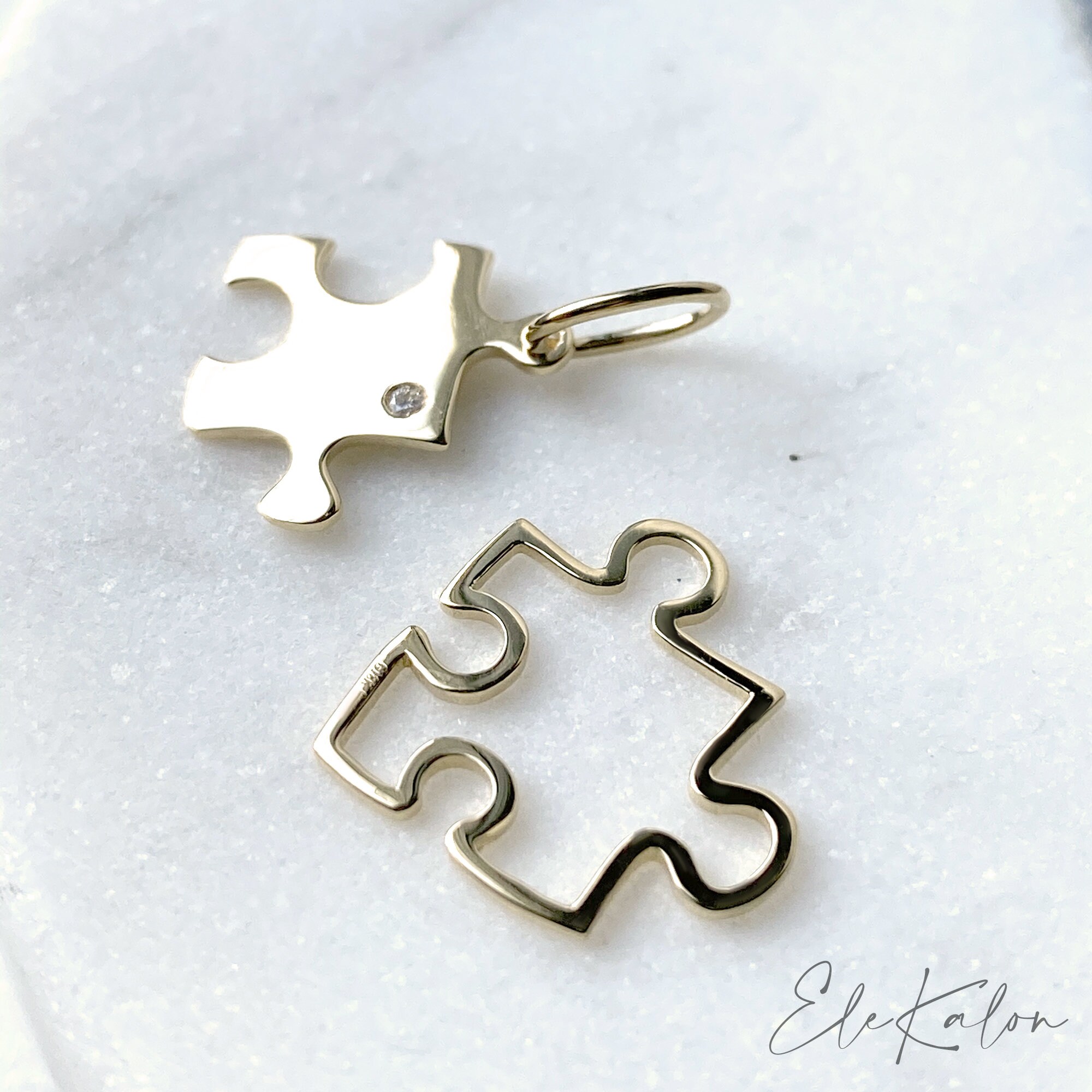 18K Solid Gold Puzzle Pendant Puzzle Necklace Puzzle charm Etsy