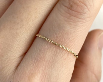 9K Gold Chain Ring, Thin Gold Ring, Link Chain Ring, Dainty Ring, Delicate Ring, Cable Chain Ring, Minimalist Ring, Stackable Rings