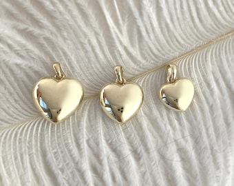 14K Solid Gold Puffy Heart Pendant: Minimalist 3D Charm