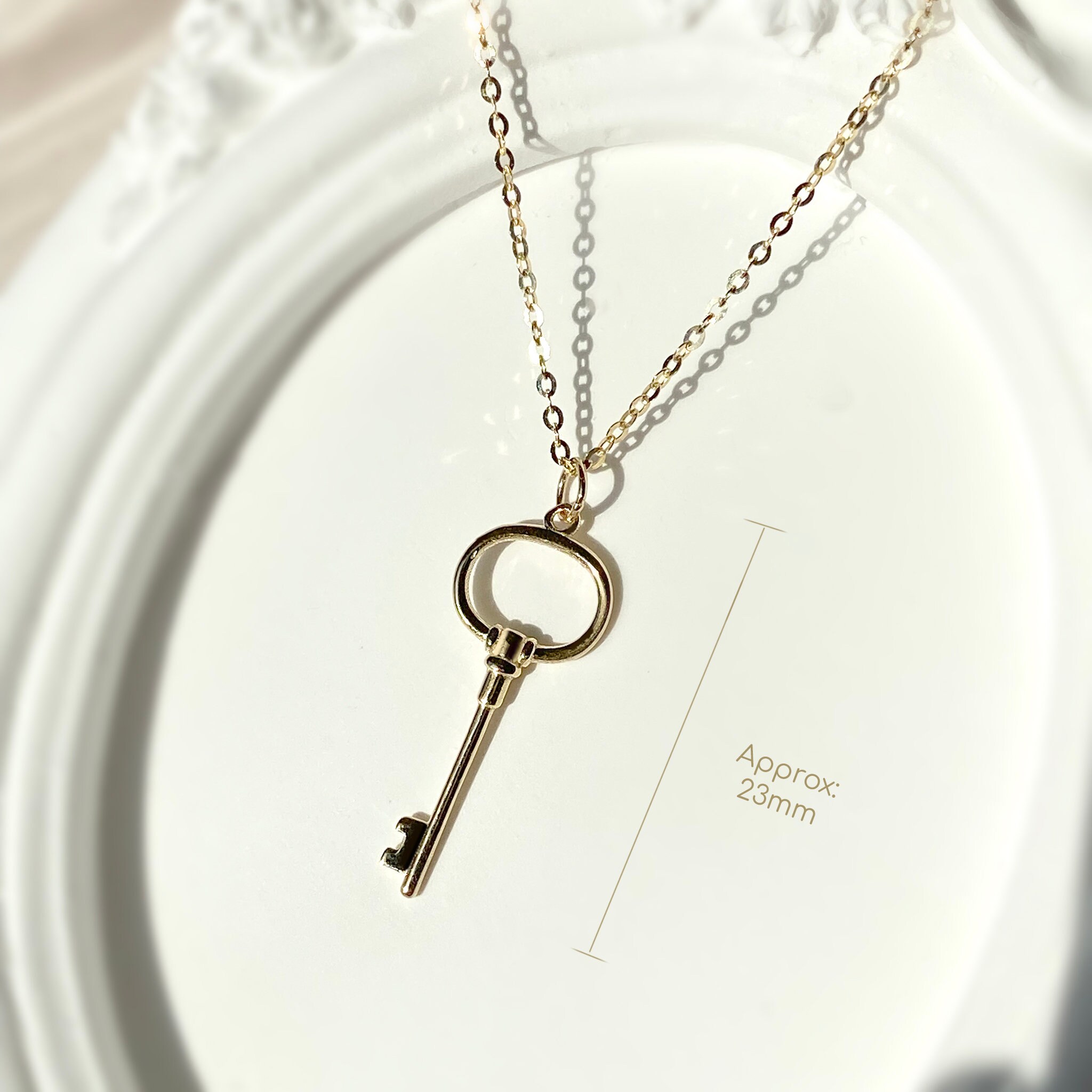 14K Gold Key Pendant, Key Necklace, Charm Necklace, Dainty