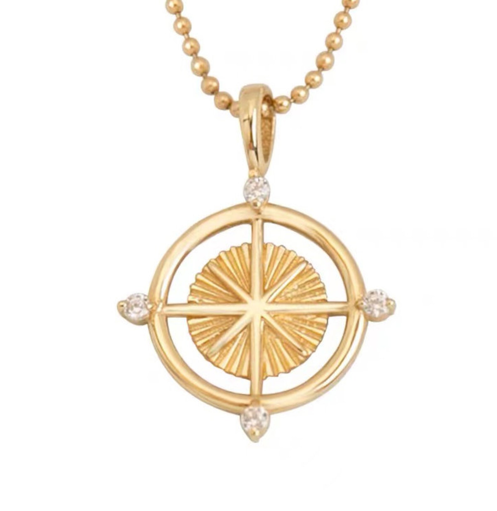 14K Solid Gold Compass Pendant Compass Necklace North Star Etsy