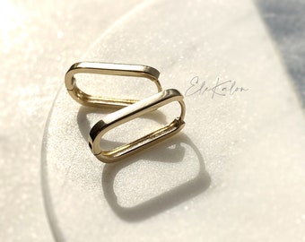 Orecchini a cerchio quadrati spessi in oro massiccio 14 carati: Huggie minimalisti