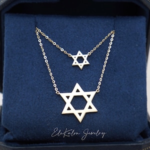14K Gold Large Star of David Necklace: Religious Pendant