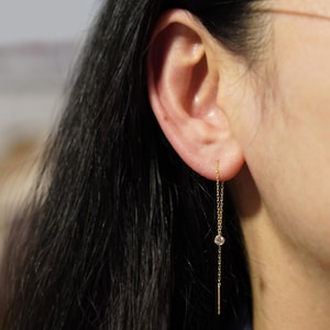 10K Gold Weißer Topas Einfädler Ohrringe: Minimalistische Kette