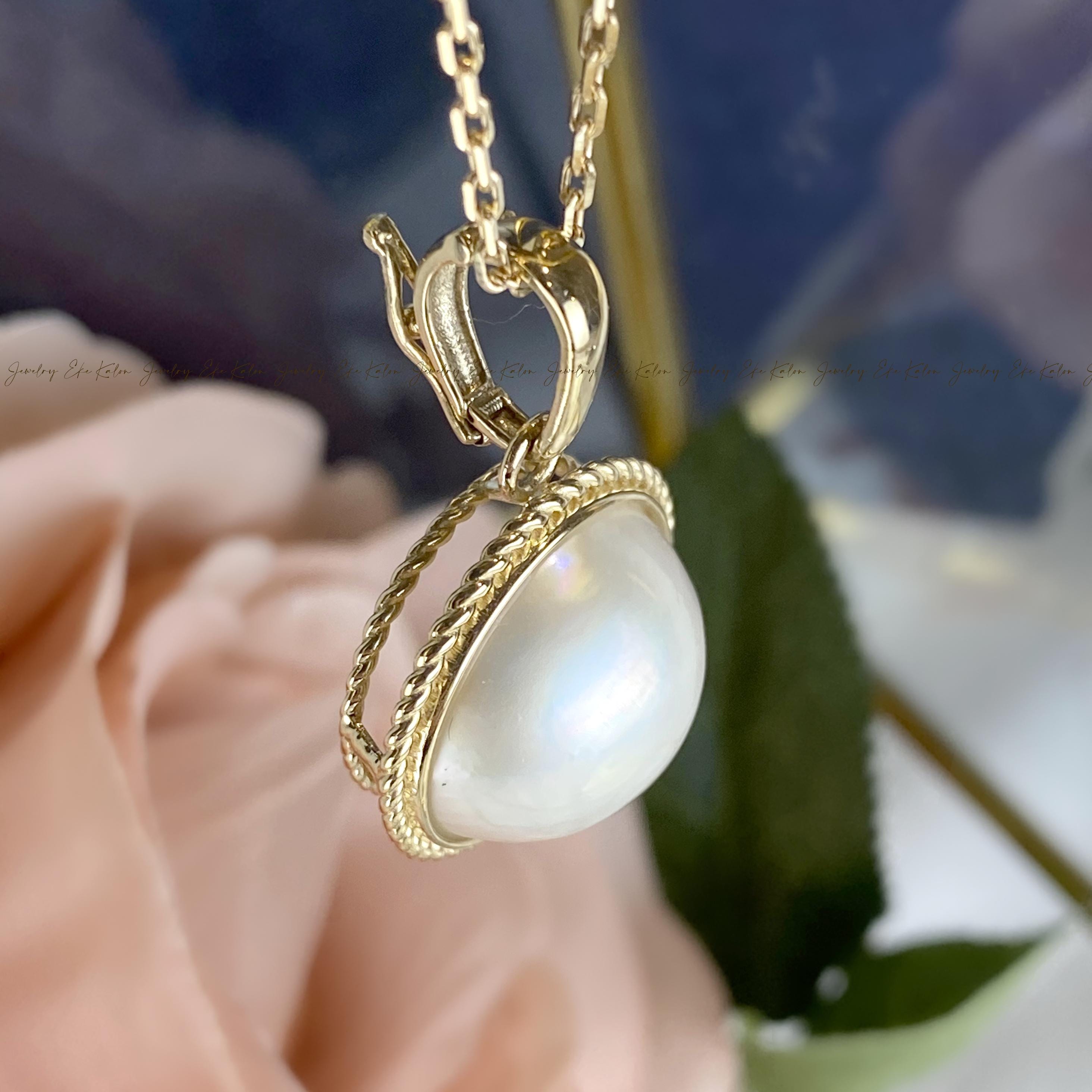 14K ゴールド マベ パール ペンダント、マベ パール ネックレス 14K ゴールド マベ パール ペンダント、マベ パール ネックレス