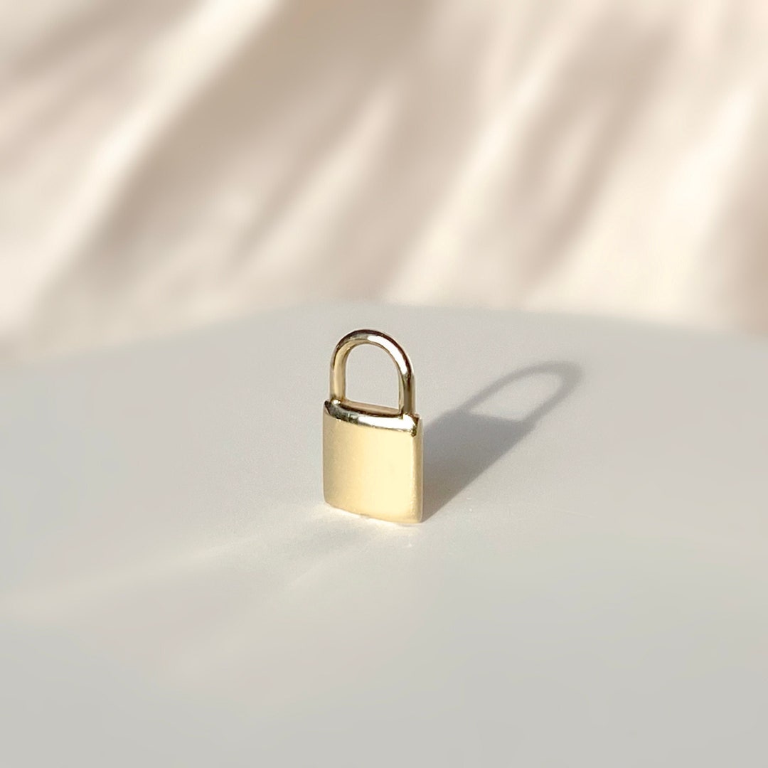 14K Solid Gold Padlock Pendant, Dainty Padlock Necklace, Padlock Charm