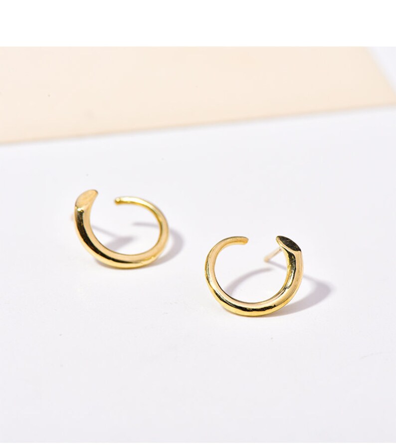 round stud earrings swirl stud earrings 10K Solid Gold Minimalist Earring Stud geometric earrings