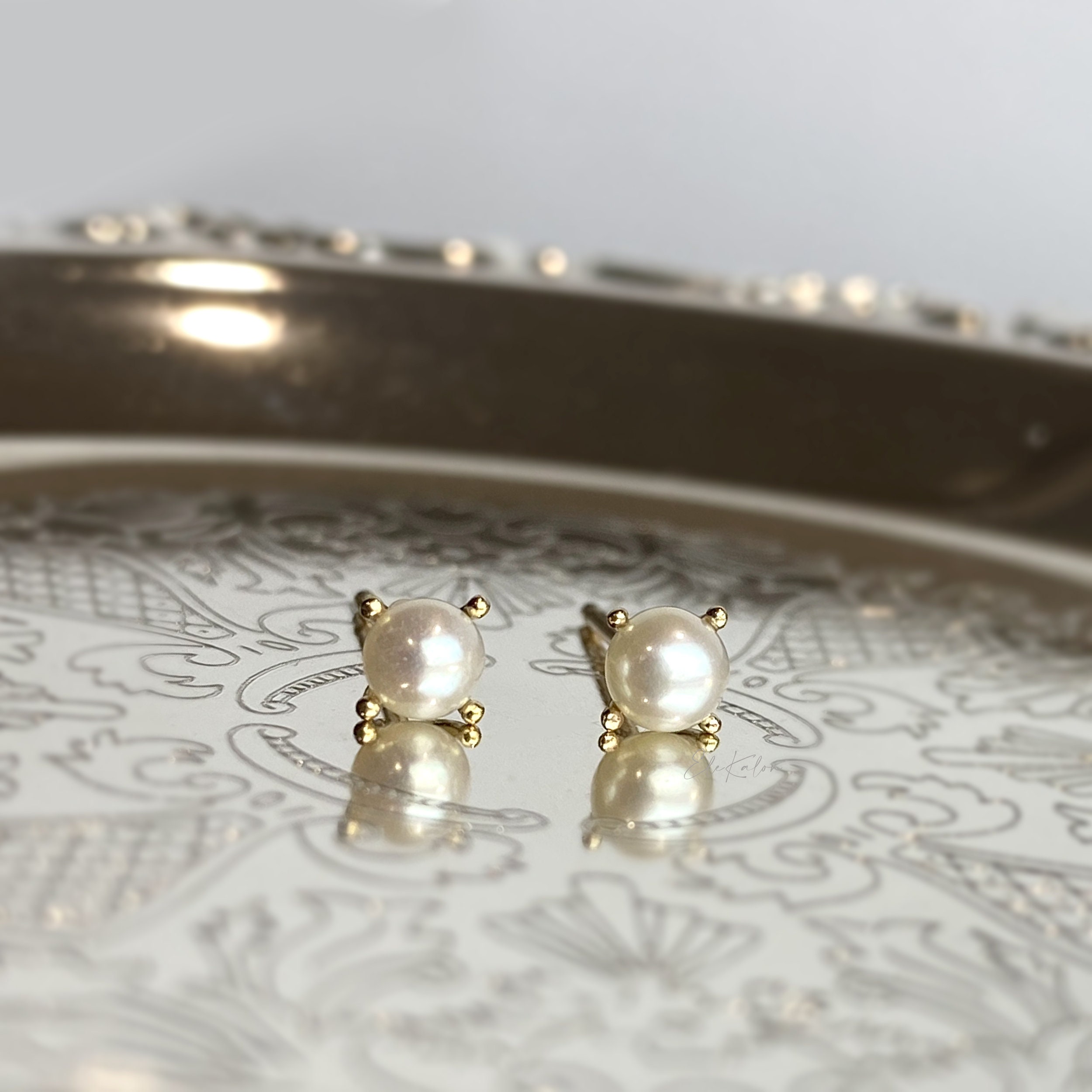 Tiny Pearl Earrings 10k Solid Gold Pearl Stud Earrings - Etsy
