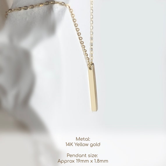 14K Gold Bar Necklace Personalized Necklace Drop Bar Pendant