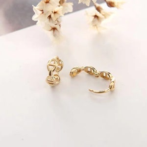 Aros de cadena de oro macizo de 14 quilates, aros para cartílago, aros para hélice, aros para lóbulo superior, aros de cadena de eslabones, aros de caracola, aros pequeños