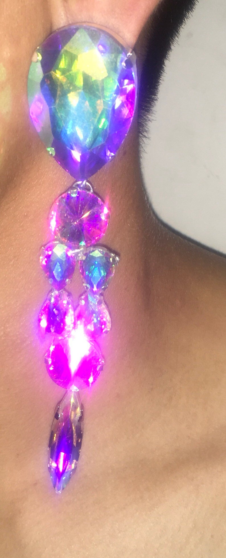 Bridal jewelry drag queen earings showgirl jewelry pageant | Etsy