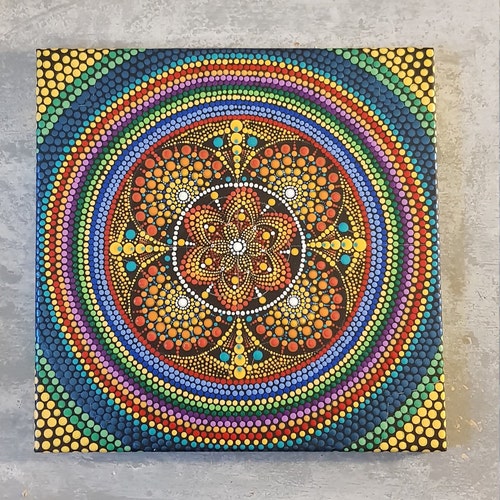 Large Original Dot Mandala Artwork | Home Decor | Acrylic Painting | Yellows and shops Greens
