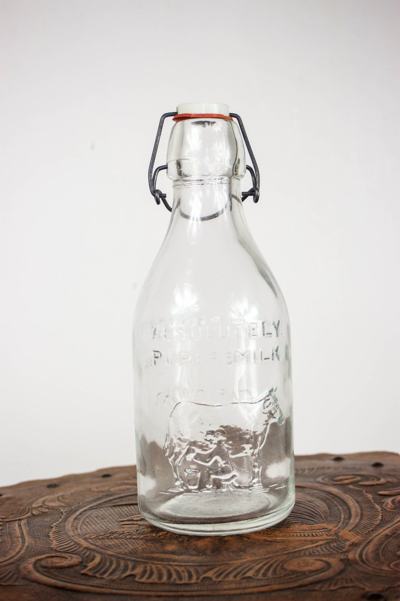 Absolutely Pure Milk glass dairy bottle, 80s vintage antique