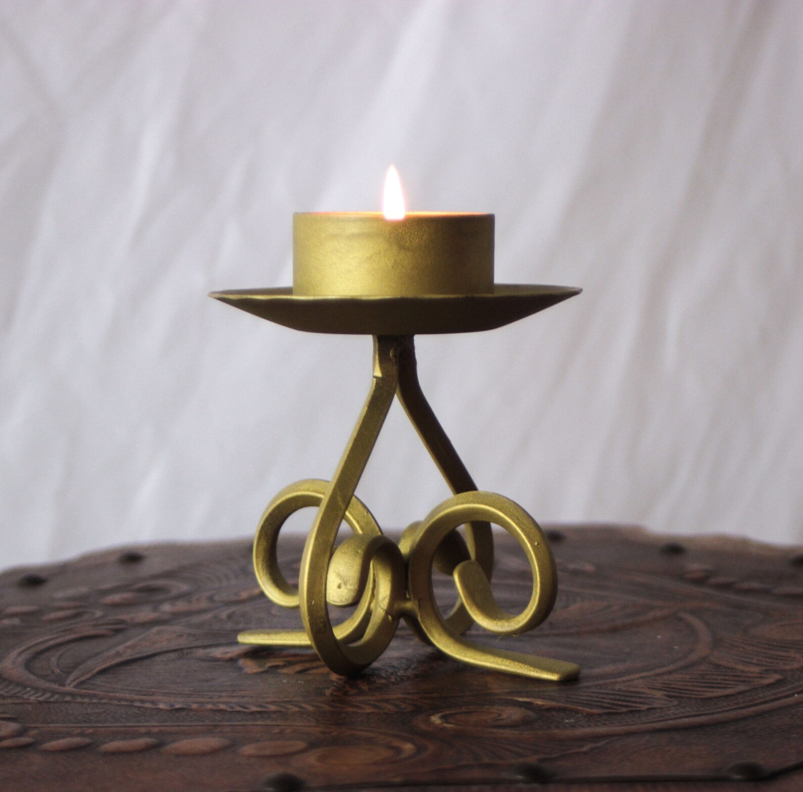 Vintage Scandinavian Wrought Iron Candle Holder in Gold Paint Etsy