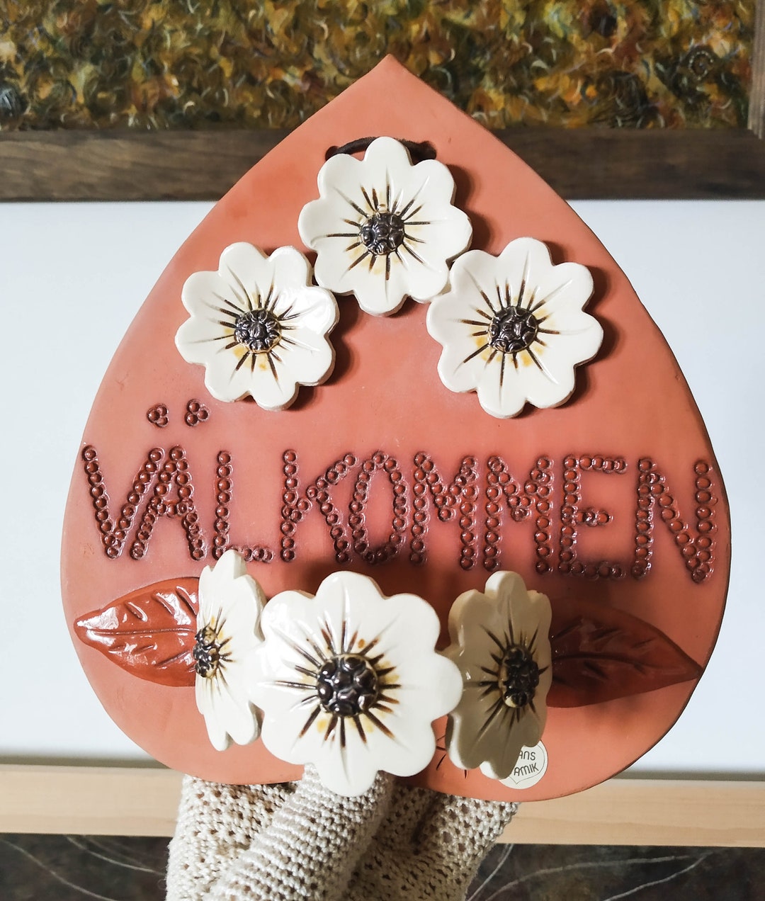 Mid Century Swedish Välkommen Sign Welcome Home Sign Ceramic Floral ...