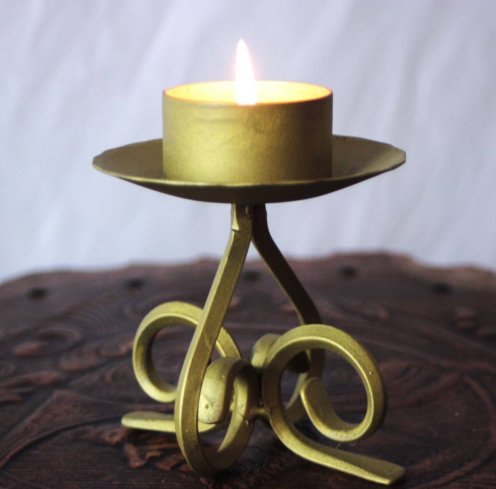 Vintage Scandinavian Wrought Iron Candle Holder in Gold Paint Etsy