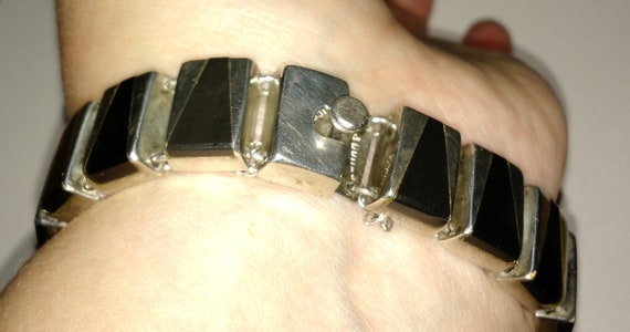 Sterling Silver and Black Onyx Inlay Bracelet J G… - image 10
