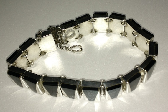 Sterling Silver and Black Onyx Inlay Bracelet J G… - image 1