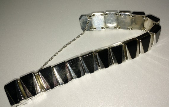 Sterling Silver and Black Onyx Inlay Bracelet J G… - image 5