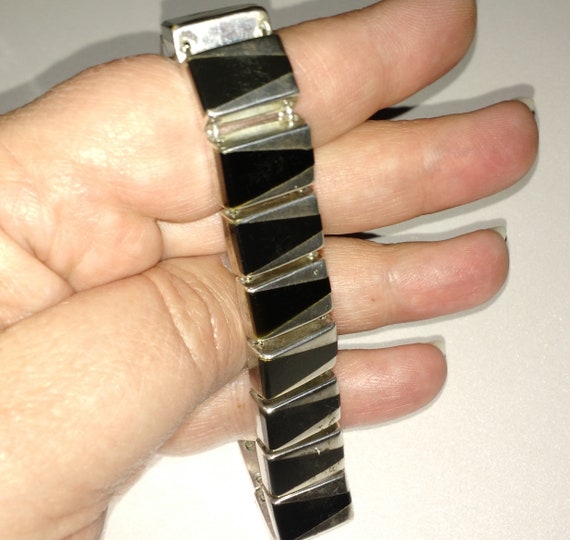 Sterling Silver and Black Onyx Inlay Bracelet J G… - image 3
