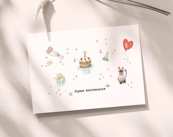 Geïllustreerde "Happy Birthday"-kaart met envelop