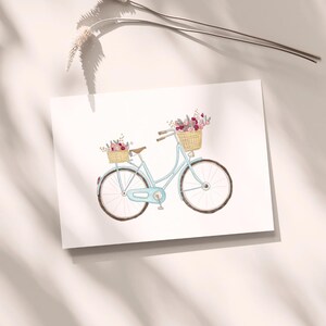 Carte aquarelle Bicyclette avec enveloppe