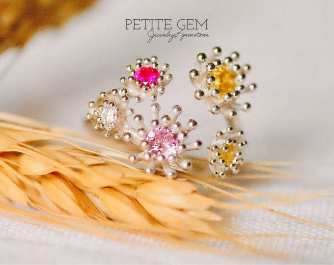 Multi-stone flower gold silver star ring