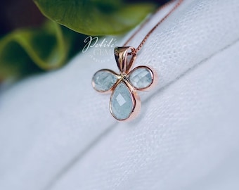 Aquamarine Tri-Drop pendant - Solid 10k White and Yellow Gold, Chain not Included