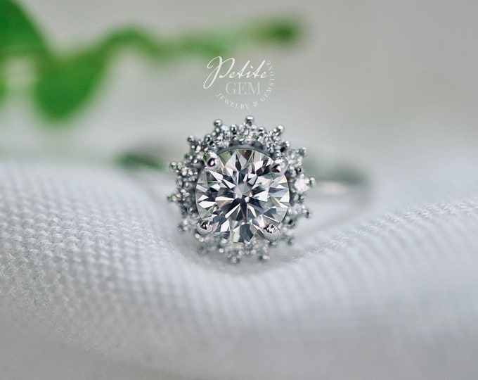 Moisanite solid white gold engagement wedding ring