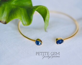 Handcrafted Sapphire Gold Bangle - solid 10k gold