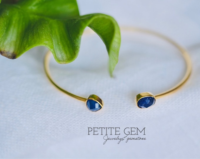 Handcrafted Sapphire Gold Bangle - solid 10k gold