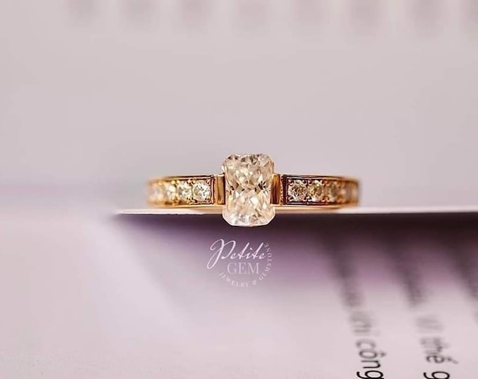 Radiant Cut Moissanite Ring - 5x7mm Stone, Solid Gold