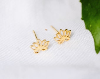 Gold/silver lotus earrings 10k rose gold slim elegant