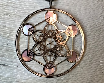 Metatron  in 925 silver and rose mother of pearl backdrop, sacred geometry spiritual jewel with pandant and necklace